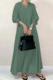 Namcoverse Summer Fashion Loose Fit Long Sleeve Solid Color Round Neck Maxi Dress