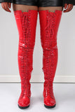 namcoverse Solid Color Unique Strappy Thigh-Length Boots