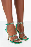 namcoverse Rhinestone Chain Design Feminine Square Toe Sandals