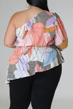 namcoverse Floral Print Urban Asymmetric Belted Blouse