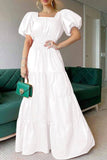 Namcoverse Fashion Solid Color Elegant Button Summer Bohemian Puff Sleeve Beach Party Maxi Dress