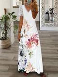 Namcoverse Women's Bohemian Style Fashion V Neck Lace Printed Maxi Dress