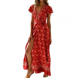 Namcoverse Sexy V-neck Floral Print Boho Vintage Casual Dress