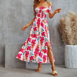 Namcoverse Sexy Off The Shoulder Flower Print Elegant Fashion Bohemian Maxi Dress