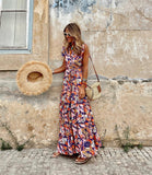 Namcoverse Fashion Retro Elegant V Neck Beach Sexy Casual Maxi Dress