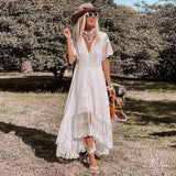 Namcoverse Women Solid Floral Short Sleeve Bohemian Maxi Dress