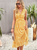 Namcoverse Summer Sleeveless Ruffle Fashion A Line Deep V Neck Elegant Party Maxi Dress