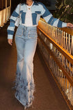 namcoverse Feather Trim Rocking Bell Bottoms Jeans