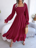 Namcoverse Elegant Folds Full Sleeve Ruffles A-line Maxi Dresses