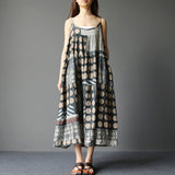 Namcoverse Cotton Linen Bohemian Sleeveless Loose Casual Midi Dress