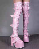 namcoverse Buckled Design Whimsical Strappy Chunky Boots