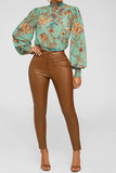 namcoverse Floral Print Retro Mock Neck Blouse