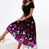 Namcoverse Vintage Floral Print Fashion Square Neck Short Sleeve A-Line Party Elegance Midi Dress