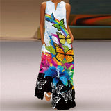 Namcoverse Fashion Star Print Elegant Sleeveless Print V Neck Party Maxi Dress