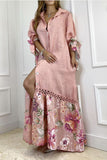 Namcoverse Elegant Balloon Sleeve Fashion Lapel Bohemian Print Shirt Maxi Dress