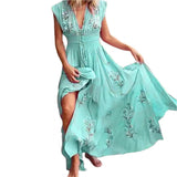 Namcoverse Bohemian Fashion Floral Print Lace Up Tassel Swing Maxi Dress