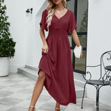 Namcoverse Elegant V-Neck Short Flare Sleeves Elastic High Waist Maxi Dress