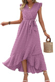 Namcoverse Fashion V Neck Polka Dot Ruffle Sleeves Bohemian Beach Maxi Dress