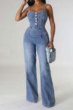 namcoverse Gradient Denim Spaghetti Strap On-trend Wide Leg Jumpsuit