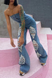 namcoverse Ripped Unusual Bandeau Denim Jumpsuit