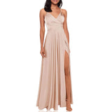 Namcoverse Fashion Party Suspenders Solid Color Sexy V-Neck Slit Maxi Dress