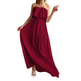 Namcoverse Women Fashion Solid Color Casual Tube Top Vacation Elegant Party Maxi Dress