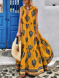 Namcoverse Fashion Print Beach Sundress Sexy V Neck Sleeveless Maxi Dress