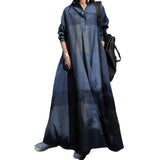 Namcoverse Plus Size Casual Fashion Cotton Linen Lapel Vintage Print Loose Long Sleeve Maxi Dress