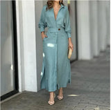 Namcoverse Women Fashion Elegant Temperament Solid Color Elegant Long Sleeve Maxi Dress