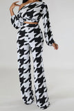 namcoverse Houndstooth Slash Neck Modern Lace-Up Pant Suit