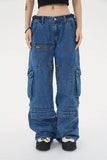 namcoverse Solid Color Stylish Multi Pocket Jeans