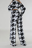 namcoverse Houndstooth Slash Neck Modern Lace-Up Pant Suit