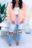 namcoverse Solid Color Cute Tulle Tiered Ruffle Blouse