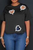 namcoverse Hollow-Out Rhinestone Heart Decor Stunning T-Shirt