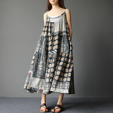 Namcoverse Cotton Linen Bohemian Sleeveless Loose Casual Midi Dress