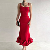 Namcoverse Summer Sleeveless Temperament Fishtail Sexy Solid Color Elegant Backless Party Maxi Dress