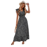 Namcoverse Fashion Print Polka Dot Beach Resort Dress Sexy V Neck Maxi Dress