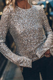 namcoverse Sequined Sparkly Round Neck Backless Blouse