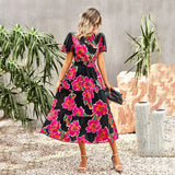 Namcoverse Trendy Floral Print Party Elegant Bohemian O-Neck Maxi Dress