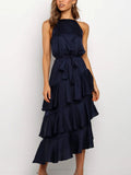 Namcoverse Ruffle Fashion Solid Color Sleeveless A-Line Elegant Fit Party Maxi Dress