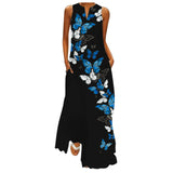 Namcoverse Fashion Star Print Elegant Sleeveless Print V Neck Party Maxi Dress