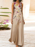 Namcoverse Summer Boho Beach V Neck Sleeveless Casual Floral Print Maxi Dress