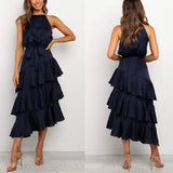 Namcoverse Ruffle Fashion Solid Color Sleeveless A-Line Elegant Fit Party Maxi Dress