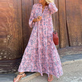 Namcoverse Fashion Office Floral Print V Neck Loose Party Summer Beach Maxi Dress