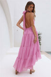 Namcoverse Elegant Women's Sexy Backless Sleeveless Bohemian Solid A-Line Backless Maxi Dress