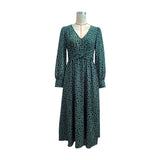 Namcoverse Elegant V-neck Long Sleeve Leopard Print Maxi Dress