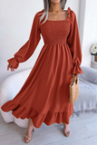 Namcoverse Elegant Party Square Neck Ruffle Long Sleeve Maxi Dress