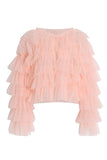 namcoverse Solid Color Cute Tulle Tiered Ruffle Blouse