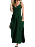 Namcoverse Summer Women's Solid Color Casual Pleated Pleated Maxi Dress