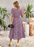 Namcoverse Trendy Floral Print Party Elegant Bohemian O-Neck Maxi Dress